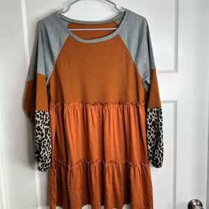 Cupshe Women’s Xtra Small Long Sleeve Mixed Media Patchwork Dress New 4526